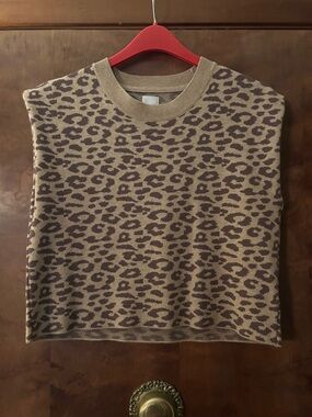 Maeve Tan and Brown Leopard Crewneck Sweater Vest